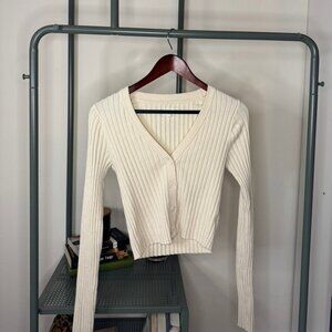 White Ribbed Cardigan